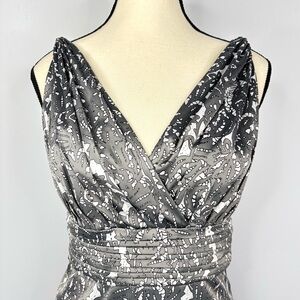 The Limited Y2K Babydoll Sleeveless Grecian Silver Grey Satin V-neck Top